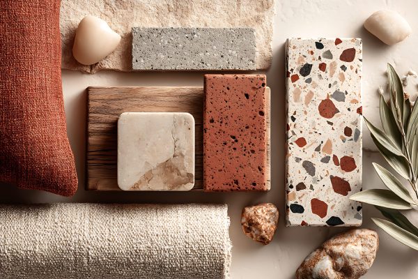 Muted earth tones with textures and formations.