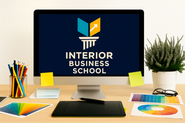 Werkruimte met iMac en logo